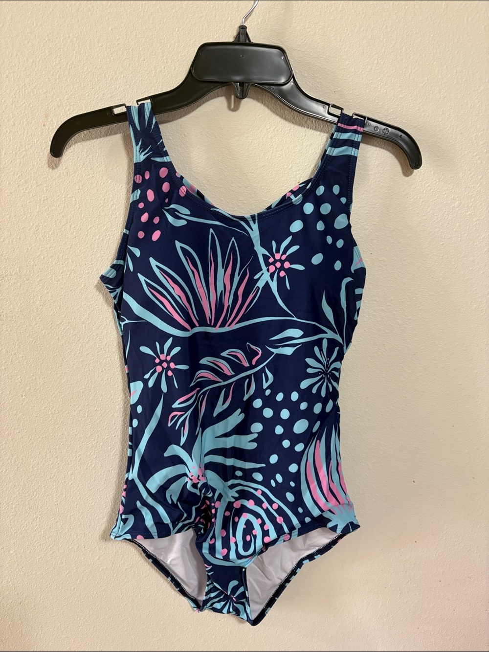NEW Century Star Navy Blue Floral Printed Criss Cross Back One Piece Swimsuit M